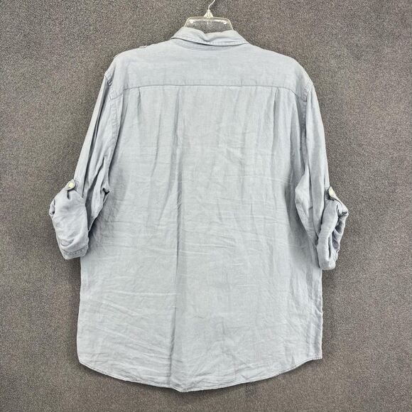 J Crew Shirt Mens Large Linen Button Down Utility Roll Sleeve Casual Workwear - Picture 13 of 16